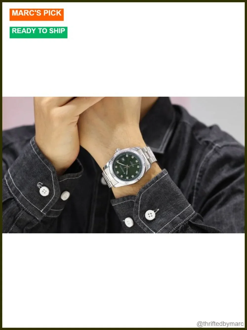 Men's Stainless Steel Watch with Diamond Markers Japanese Quartz